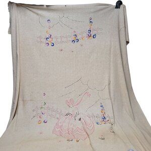 Vintage Embroidered Fabric Floral Country Crinoline Lady Southern Belle 80‎ x 65